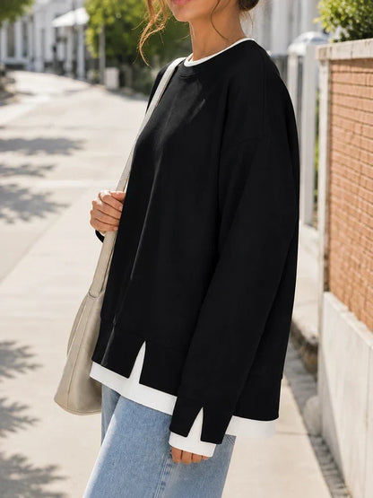 🔥Free Shipping Today-Faux-Layered Oversized Crewneck Sweatshirt
