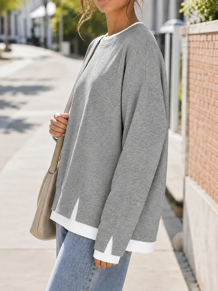 🔥Free Shipping Today-Faux-Layered Oversized Crewneck Sweatshirt