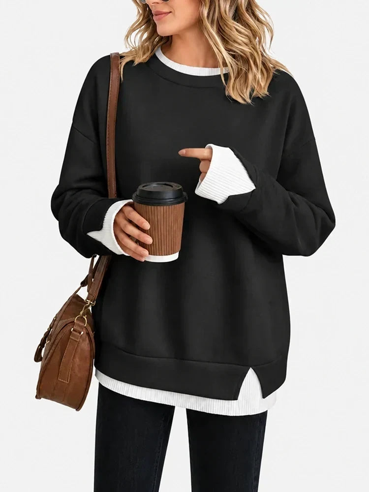 🔥Free Shipping Today-Faux-Layered Oversized Crewneck Sweatshirt