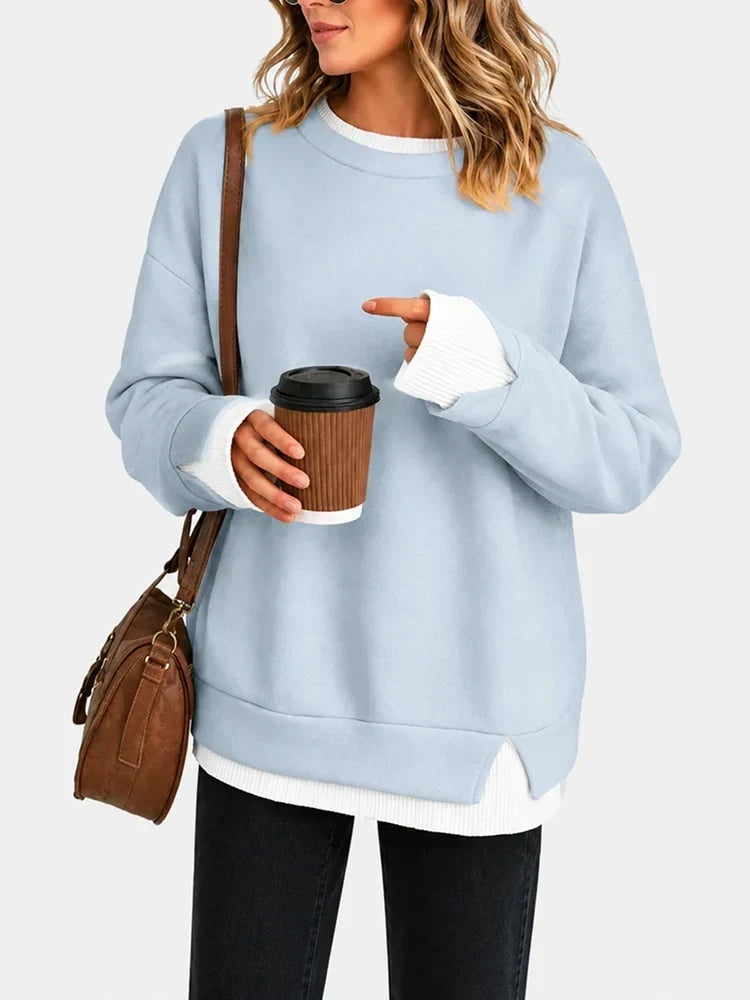 🔥Free Shipping Today-Faux-Layered Oversized Crewneck Sweatshirt