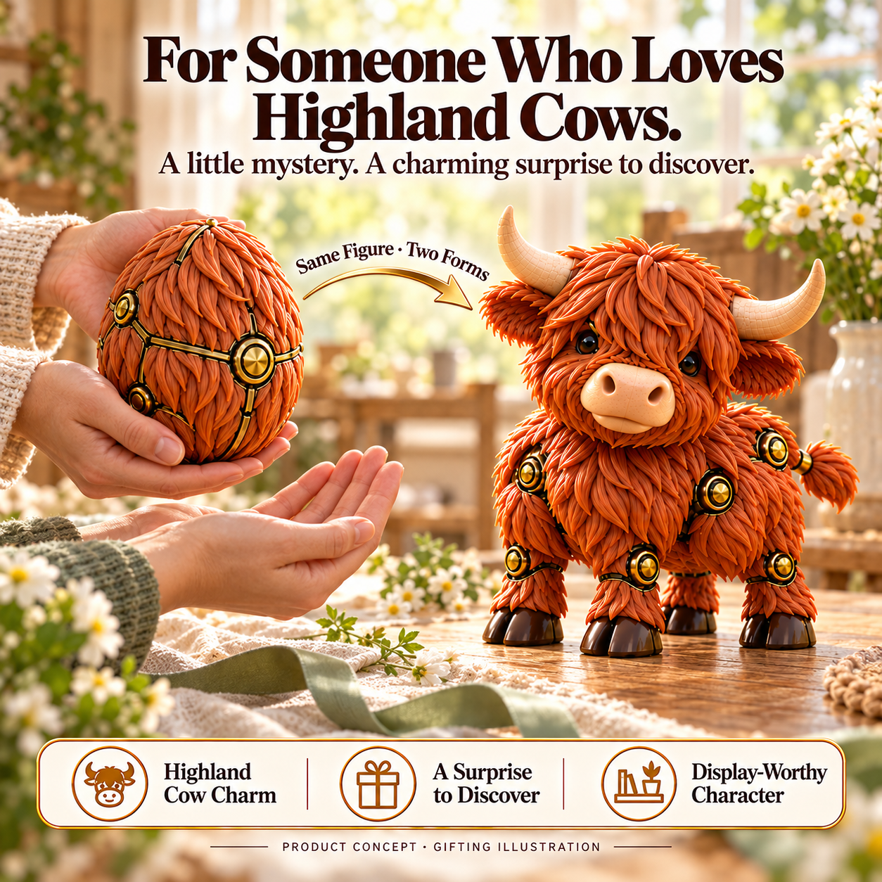 Highland cow egg concept gift idea featuring egg and cow forms
