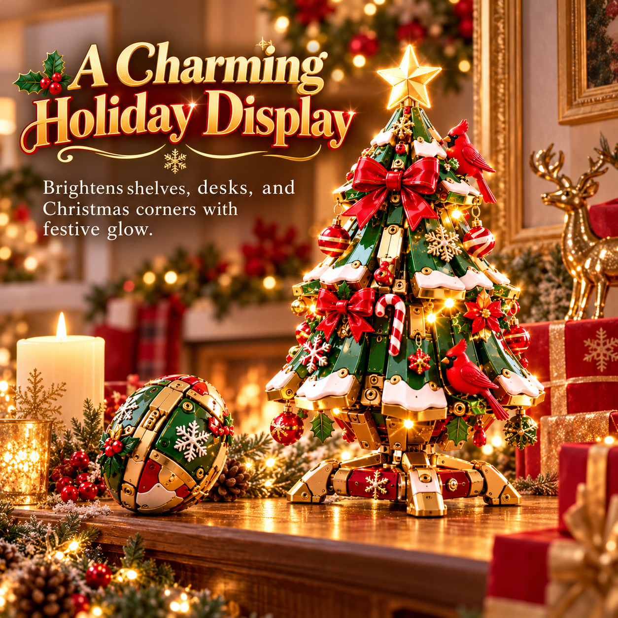 Transforming Christmas egg and tree forms styled in a festive home