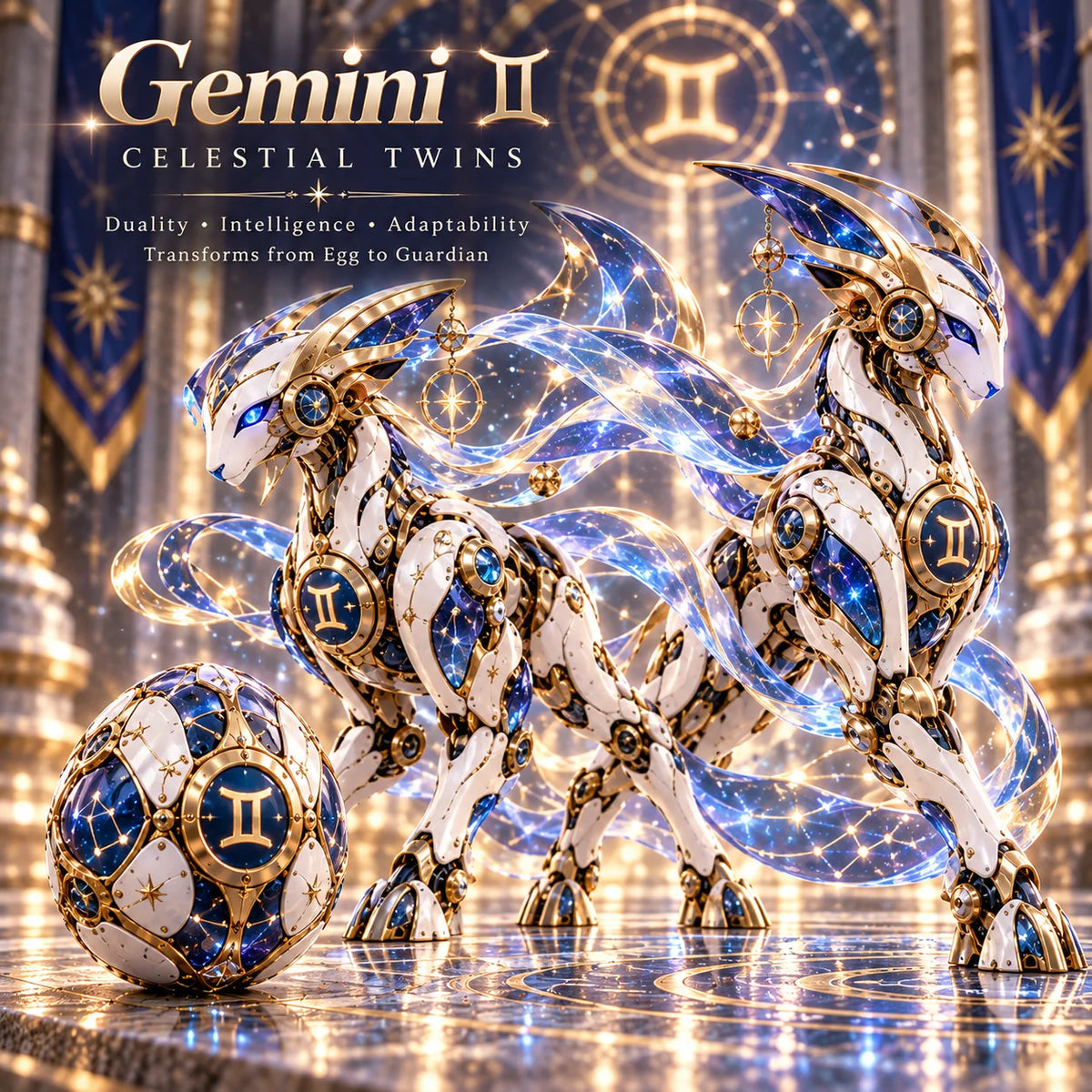 Gemini twin celestial guardians and egg