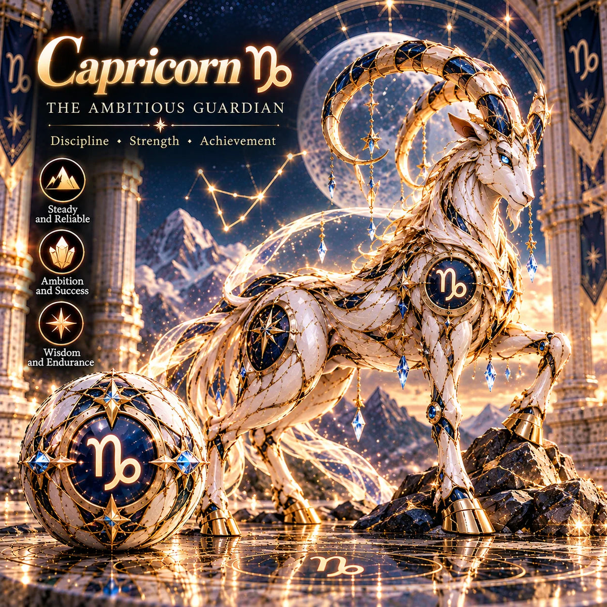 Capricorn celestial mountain goat guardian