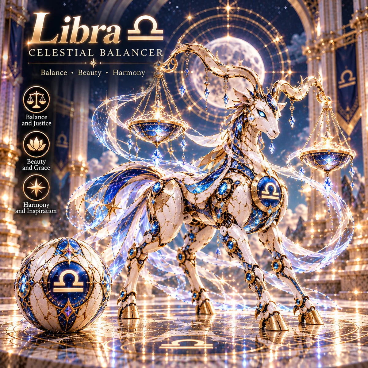 Libra celestial guardian with balancing scales