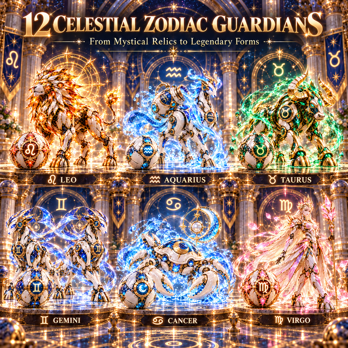 Celestial guardian collection featuring six zodiac signs