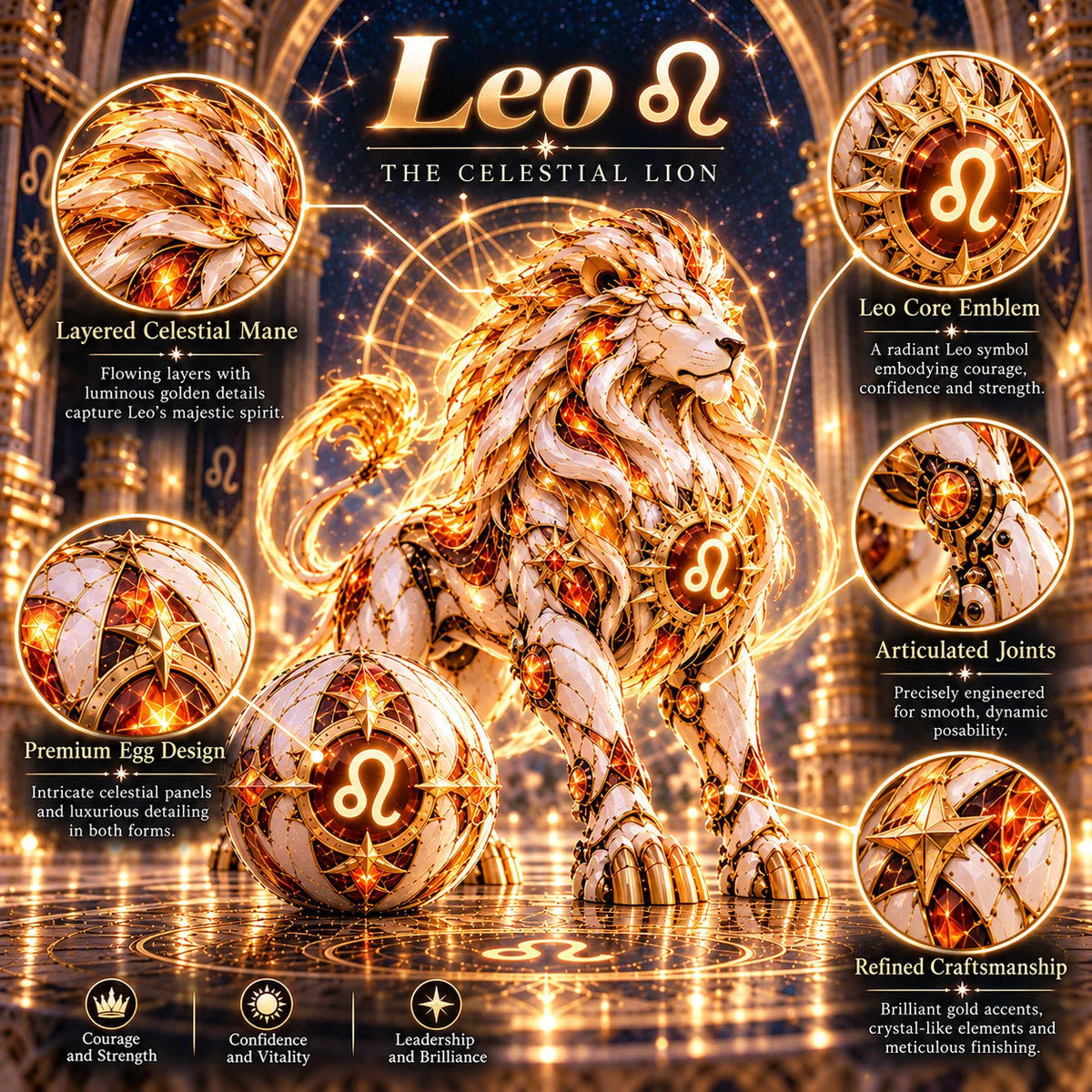 Close-up of Leo mechanical armor and egg details