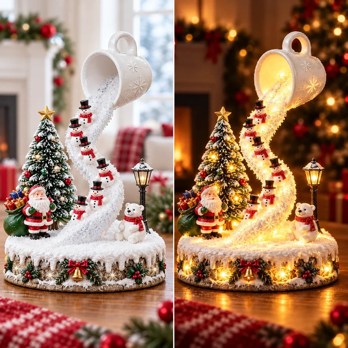 Daytime and nighttime lighting comparison of Snowmen