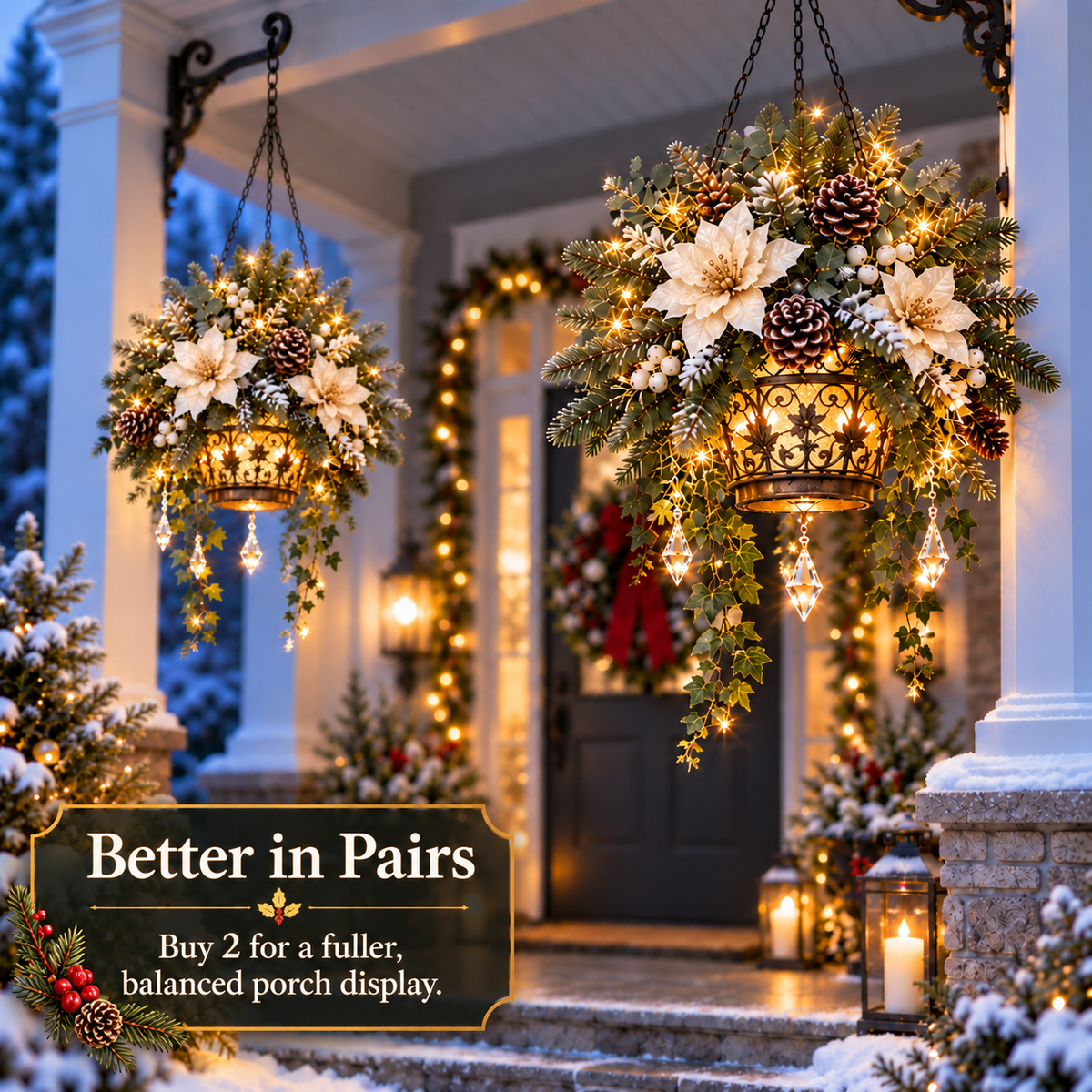 Two Winter Bloom Glow hanging decorations