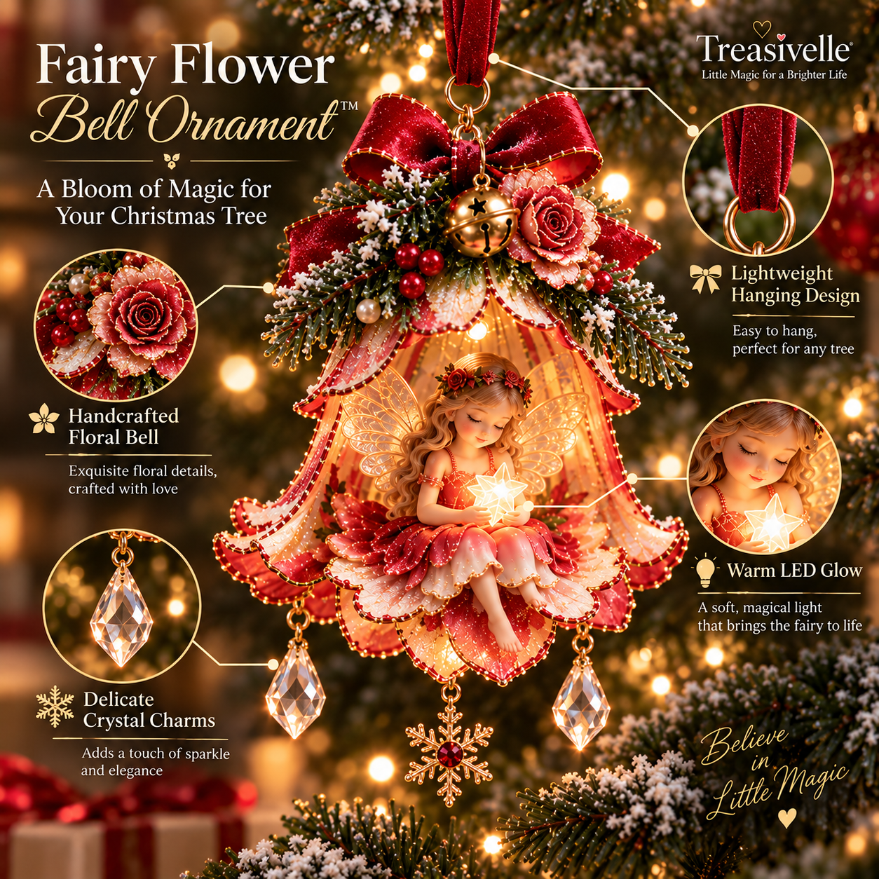 Enchanted Fairy Bell Ornament decorative details