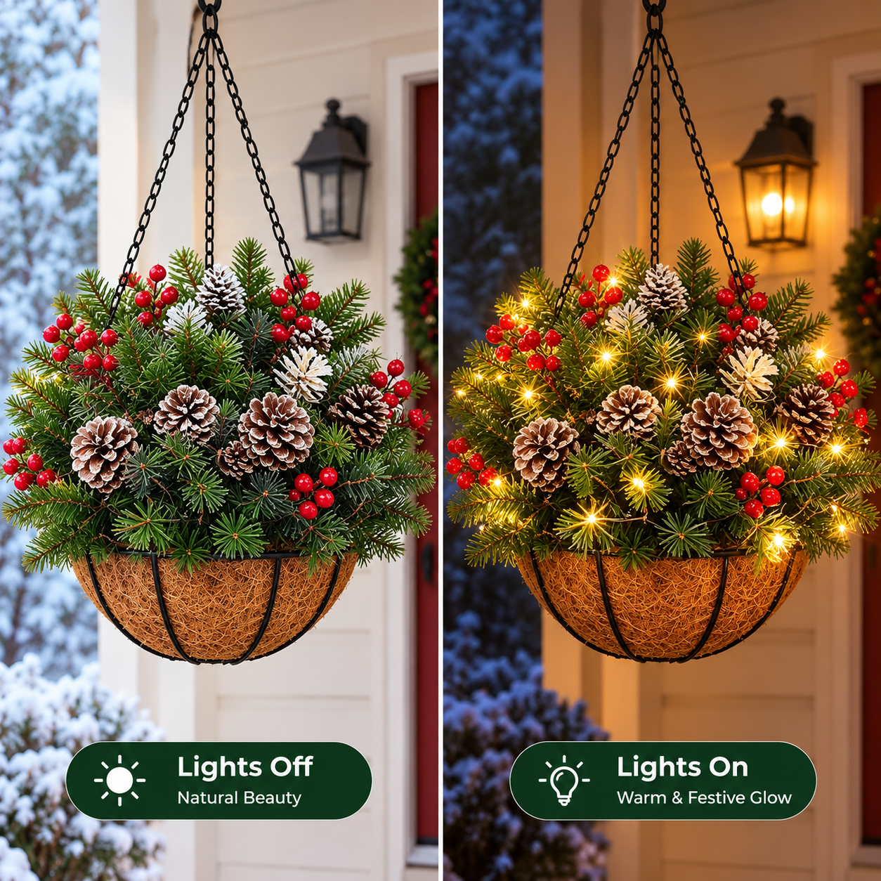 🎄 Last Day 50% OFF🏆Pre-Lit Christmas Hanging Basket |🎄 Pre-lit, weather-resistant, and zero maintenance
