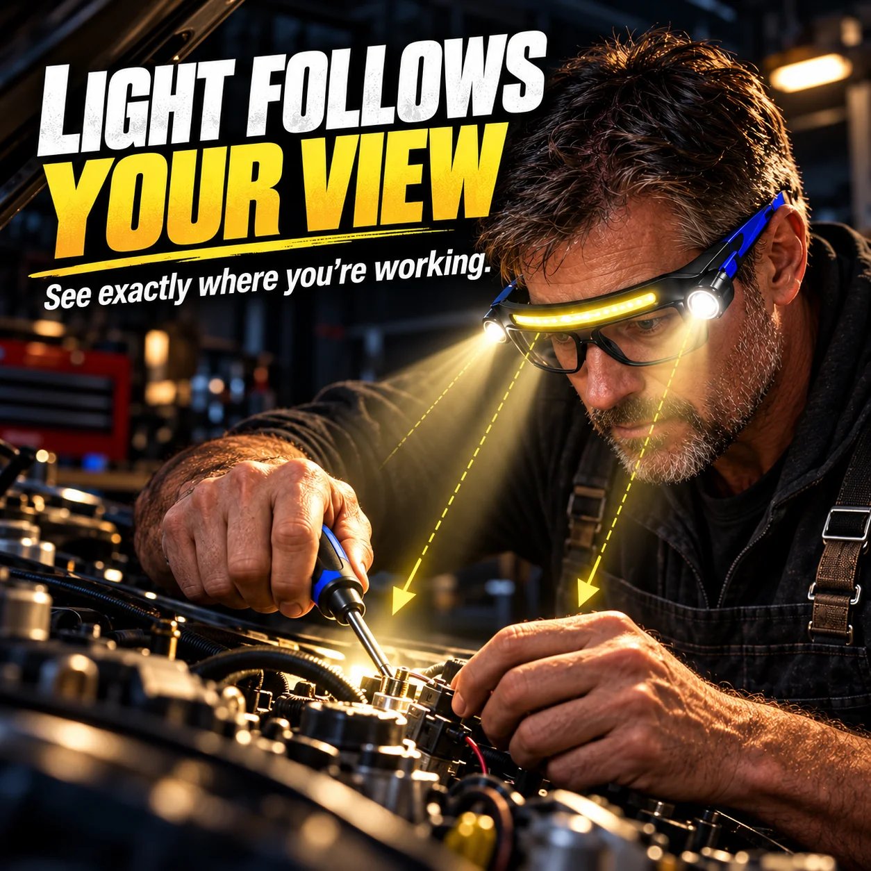 Wide front light across the workspace